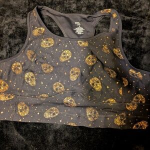 Black and Gold Skull Print Sports Bra